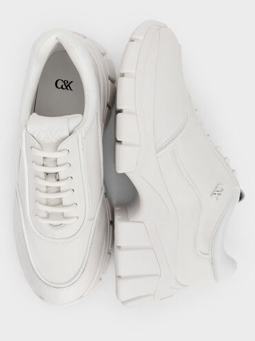 Yunna Leather & Recycled Fabric Chunky Sneakers, White, hi-res