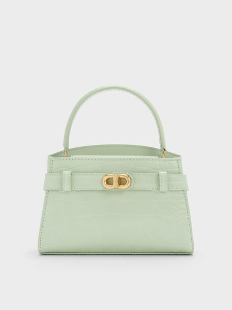 Aubrielle Croc-Effect Belted Top Handle Bag, Mint Green, hi-res