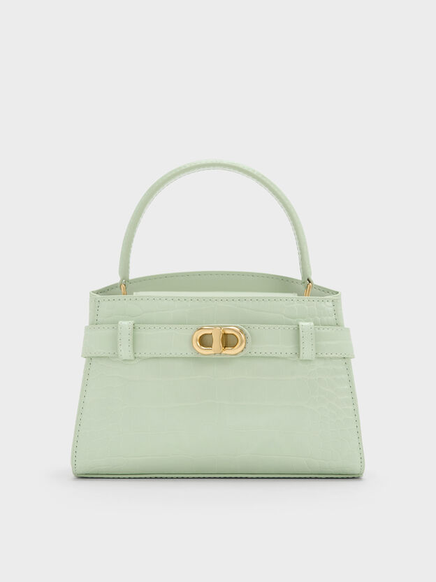 Aubrielle Croc-Effect Belted Top Handle Bag, Mint Green, hi-res