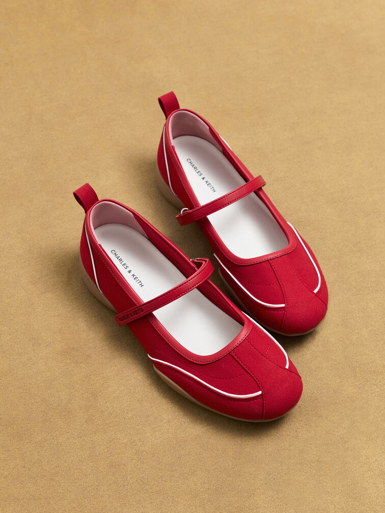 Louise Contrast-Trim Mary Jane Sneakers, Red, hi-res