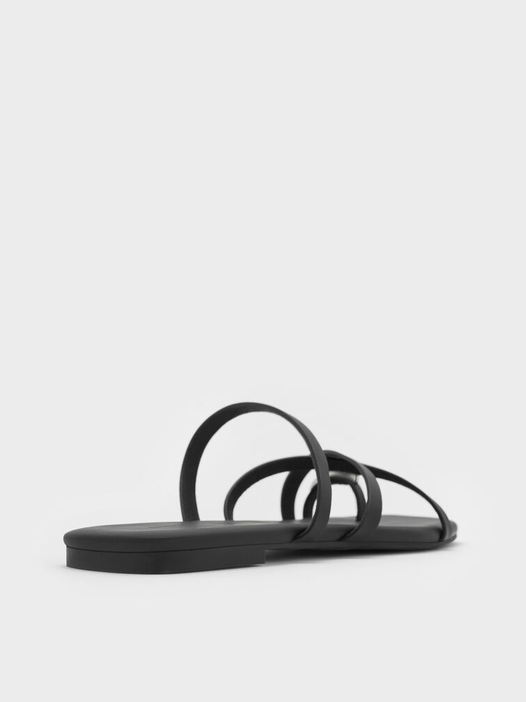 Metallic-Accent Strappy Toe-Ring Sandals, Black, hi-res