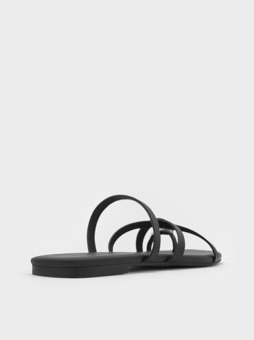 Metallic-Accent Strappy Toe-Ring Sandals, Black, hi-res