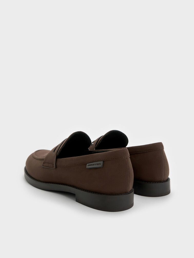 Arven Faux Suede Penny Loafers, Dark Brown Textured, hi-res