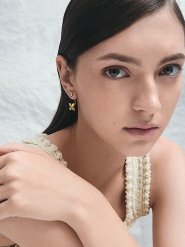 Felicity Flower-Motif Crystal Stud Jacket Earrings, Gold, hi-res