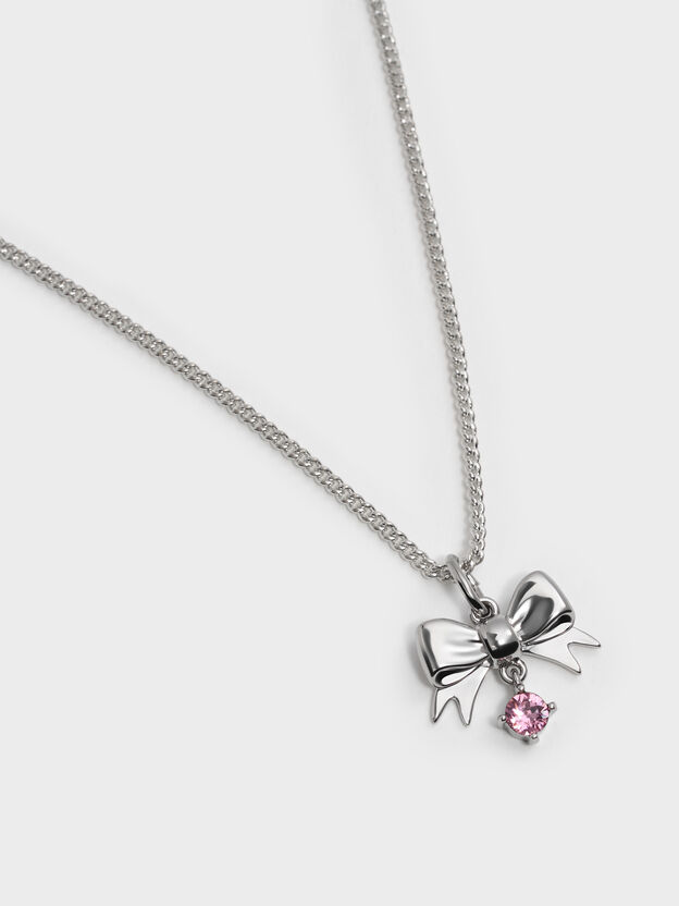 Paige Crystal Bow Charm, Pink, hi-res