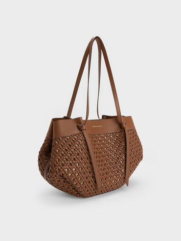 Calla Woven Tote Bag, Chocolate, hi-res
