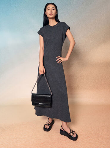 Liv Croc-Effect Grommet Chain-Handle Shoulder Bag, Noir, hi-res