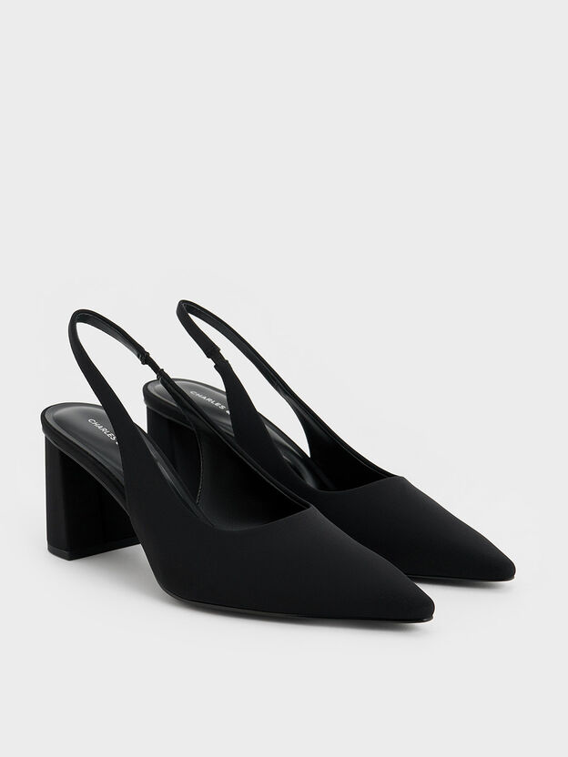 Teagan Elastane Pointed Slingback Pumps, Black, hi-res