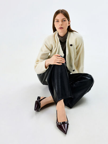 Aira Buckled-Strap Slingback Flats, Burgundy, hi-res