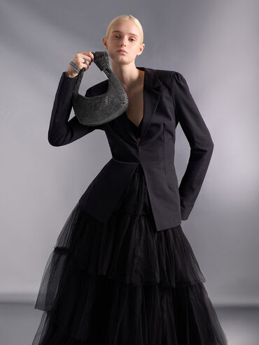 Crystal-Embellished Knotted-Strap Shoulder Bag, Noir, hi-res