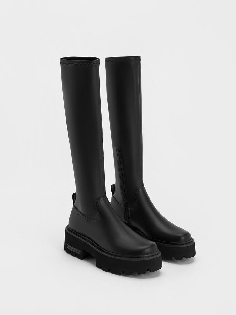 Imogen Chunky Platform Knee-High Boots, Black, hi-res