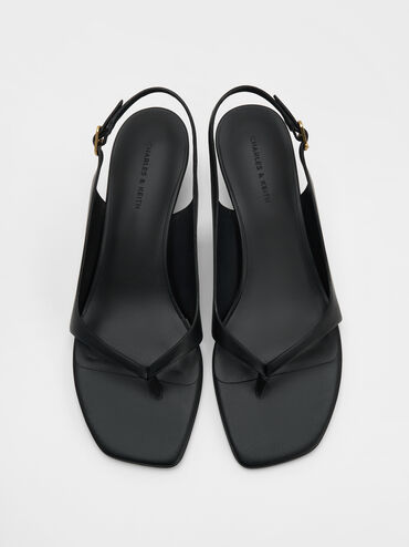 Rayne Square-Toe Kitten-Heel Thong Slingback Sandals, Black, hi-res