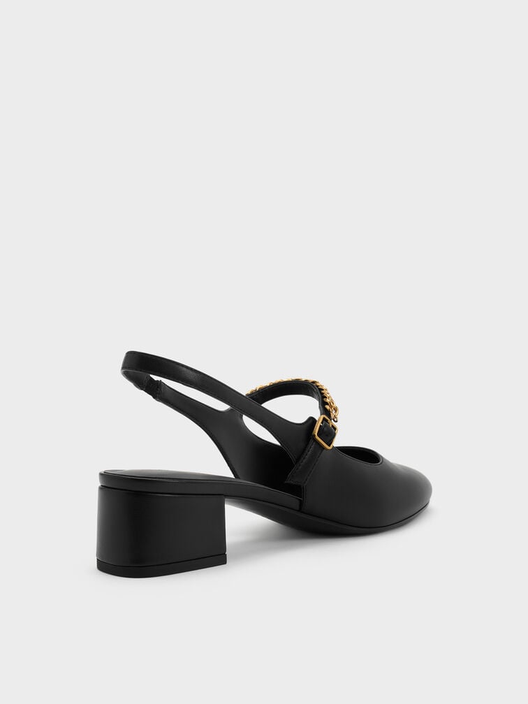 Double-Chain Charm Mary Jane Slingback Pumps, Black, hi-res