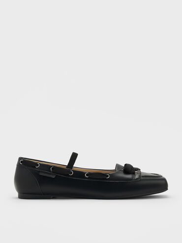 Bow Boat-Shoe Flats, Black, hi-res