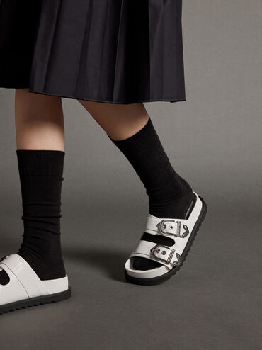 Kirke Buckled Double-Strap Sandals, White, hi-res