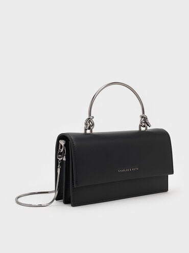 Kristine Sculptural-Handle Long Wallet, Noir, hi-res