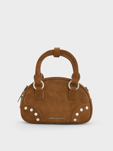 Bobbie Recycled Suede Studded Top Handle Bag, Sienna Brown, hi-res