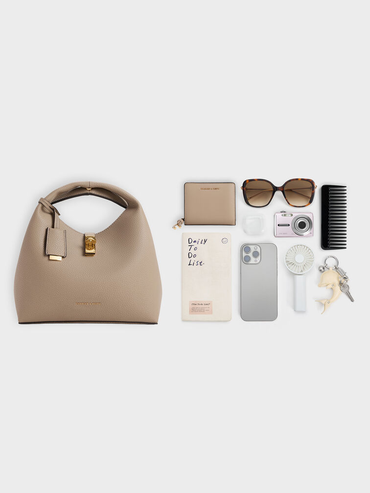 Chance Turn-Lock Bucket Bag, Taupe, hi-res