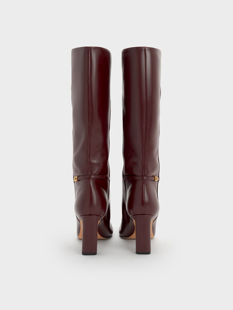 Georgina Leather Knee-High Boots, Burgundy, hi-res