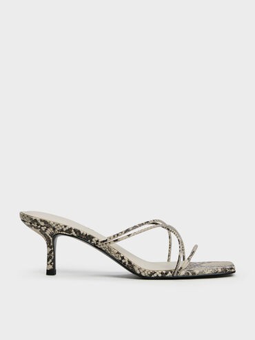 Snake-Print Strappy Heeled Sandals, Animal Print Natural, hi-res
