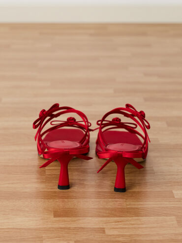 Kelis Rose-Bow Strappy Heeled Mules, Red, hi-res