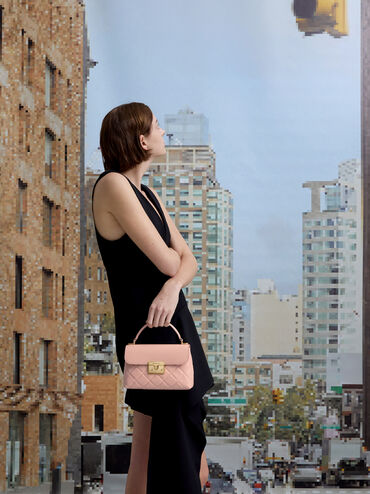 Alva Quilted Top Handle Bag, Light Pink, hi-res