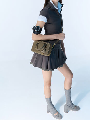 Winona Felt Bow Furry-Strap Mary Jane Pumps, Light Grey, hi-res