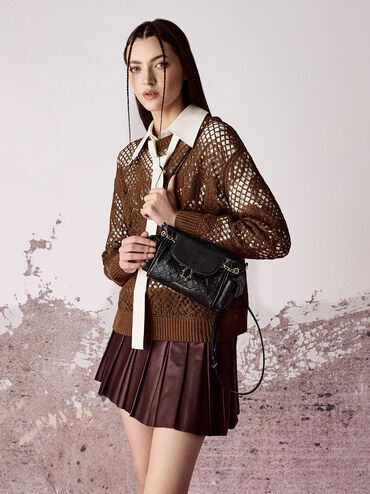 Duo Quilted Two-Way Front Flap Backpack, Black, hi-res