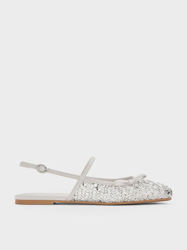 Mesh Sequinned Bow Slingback Mary Jane Flats, Multi, hi-res