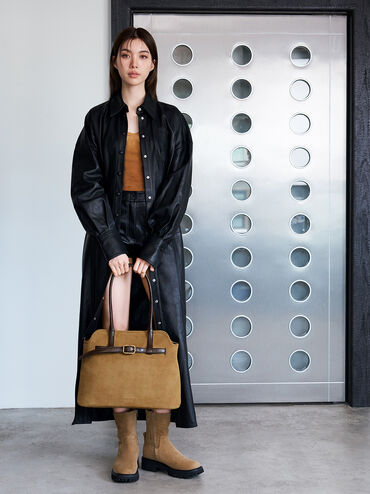 Victoria Recycled Suede Belted Trapeze Tote Bag, Sahara Sand, hi-res