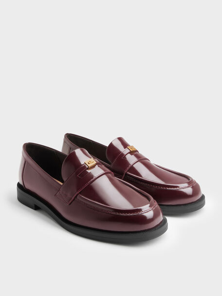 Georgina Leather Penny Loafers, Burgundy, hi-res