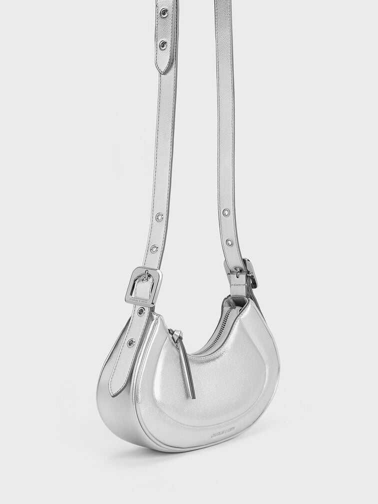 Petra Curved Shoulder Bag, Silver Petra Curved Shoulder Bag, Silver, hi-res