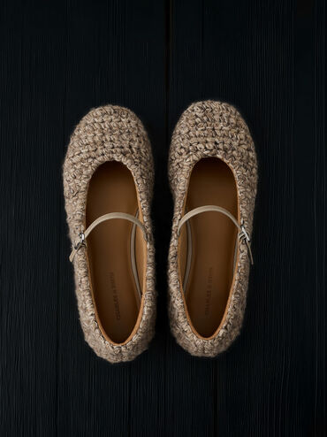 Crochet Mary Jane Flats, Taupe, hi-res