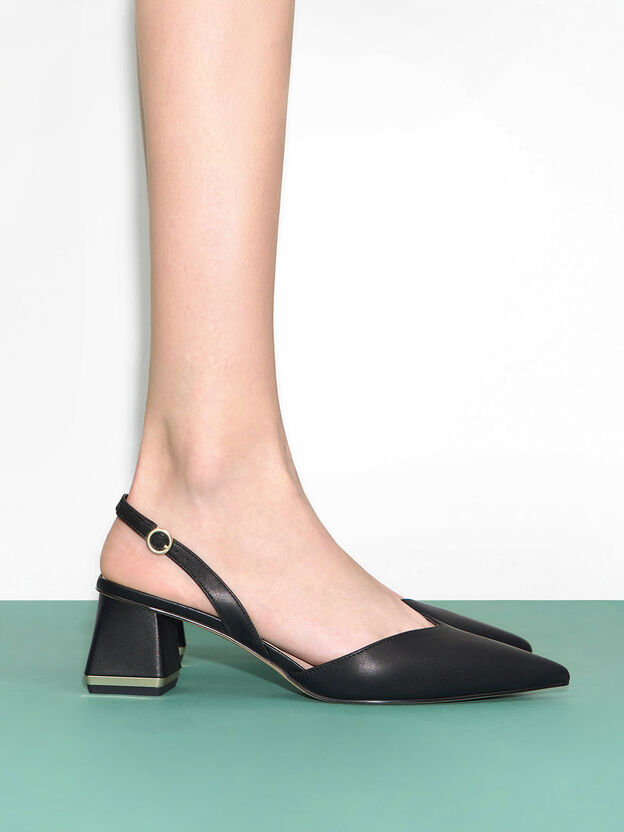 Katarina Metallic-Heel Slingback Pumps, Black, hi-res