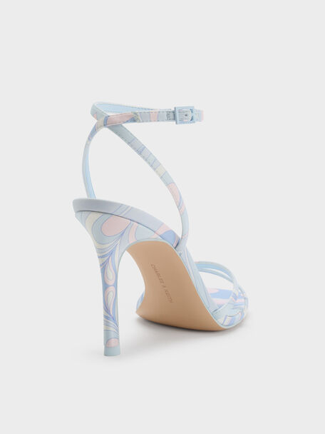 Swirl-Print Ankle-Strap Heels, Light Blue, hi-res