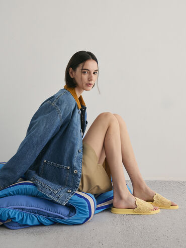 Meja Floral Slide Sandals, Yellow, hi-res