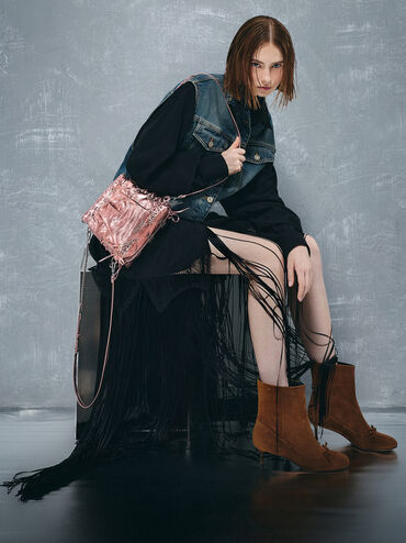 Duo Metallic Grommet Chain-Handle Two-Way Backpack, Aura Pink, hi-res