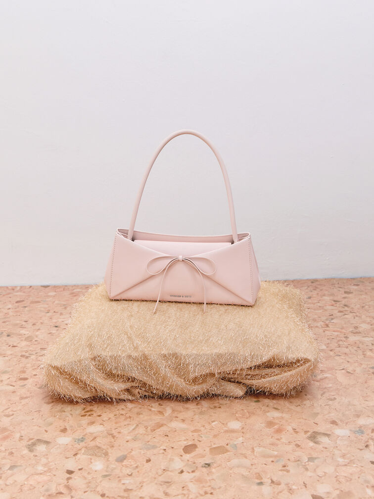 Hazel Bow Panelled Shoulder Bag, Soft Pink, hi-res