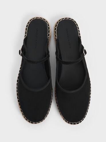 Bernadine Faux Suede Espadrille Mules, Black Textured, hi-res