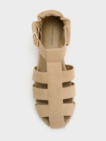 Faux Suede Caged Flat Espadrilles, Sand, hi-res