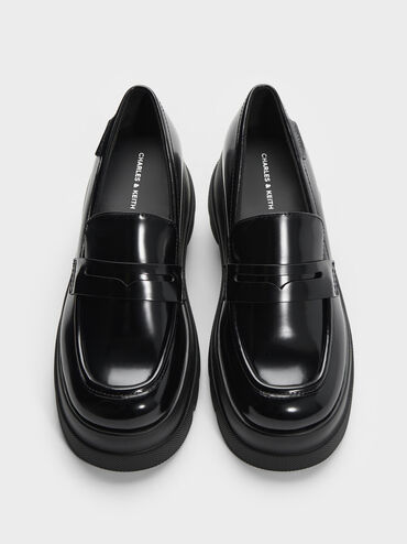 Leoi Platform Penny Loafers, Black Box, hi-res
