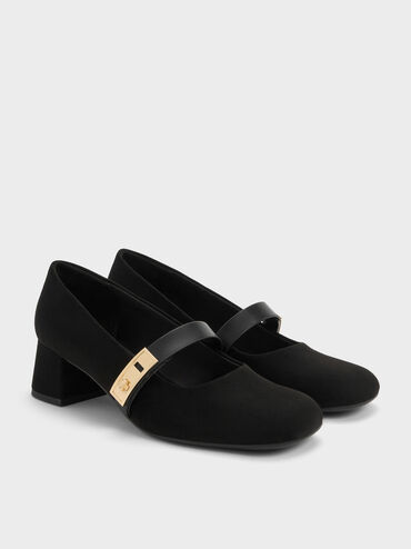Lando Faux Suede Mary Jane Pumps, Black2, hi-res