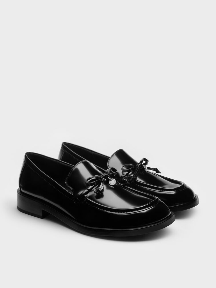 Circle-Charm Bow Loafers, Black Box, hi-res