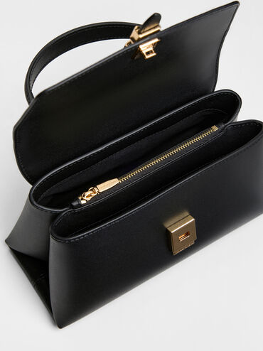 Adalyn Metallic-Buckle Chain-Strap Top Handle Bag, Black, hi-res