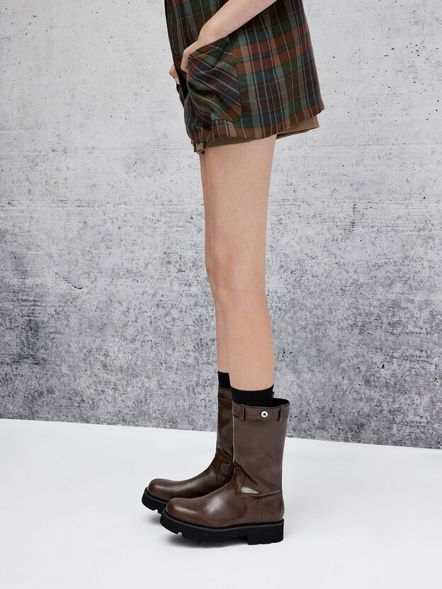 Side-Zip Lug-Sole Calf Boots, Dark Brown, hi-res