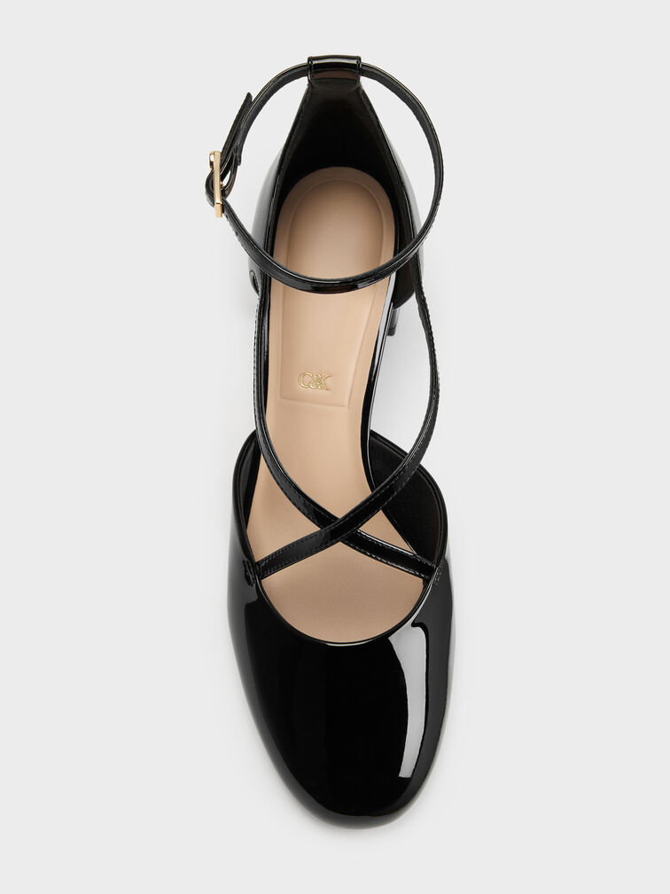 Patent Leather Crossover Pumps, Black Patent, hi-res