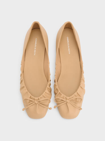 Ruched Bow Ballet Flats, Sand, hi-res