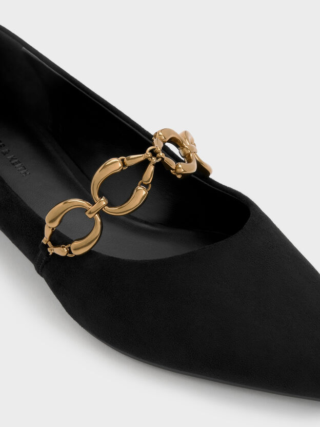 Faux Suede Metallic-Accent Ballet Flats, Black Textured, hi-res