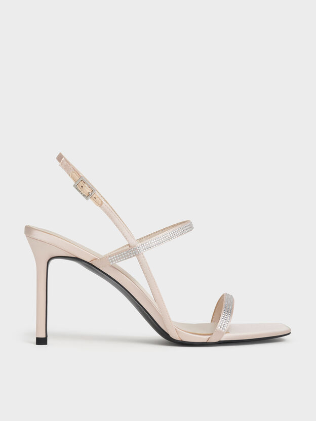 Arona Satin Crystal Stiletto Sandals, Nude, hi-res