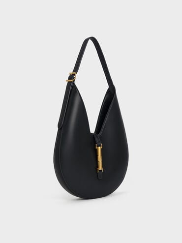 Cesia Metallic-Accent Hobo Bag, Black, hi-res